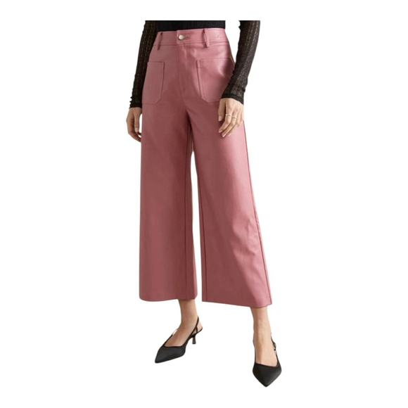 NWT Women's Francesca's Pink Faux Leather Culotte Wide Leg Pants Size M - Picture 1 of 13
